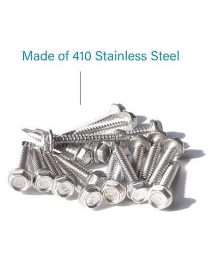 IMScrews 100pcs #10 x 1-1/2" Stainless Hex Washer Head Self Drilling Screws, 410 Stainless Steel Full Thread Sheet Metal Tek Screws