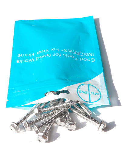 IMScrews 100pcs #10 x 1-1/2" Stainless Hex Washer Head Self Drilling Screws, 410 Stainless Steel Full Thread Sheet Metal Tek Screws