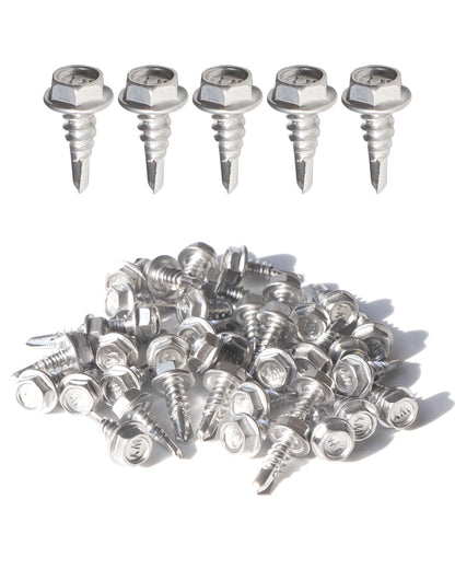 IMScrews 100 шт. # 10 x 1/2 дюйма, самосверлящие винты с шестигранной головкой и шайбой из нержавеющей стали, винты из нержавеющей стали 410 с полной резьбой для листового металла Tek