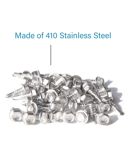 IMScrews 100 шт. # 10 x 1/2 дюйма, самосверлящие винты с шестигранной головкой и шайбой из нержавеющей стали, винты из нержавеющей стали 410 с полной резьбой для листового металла Tek