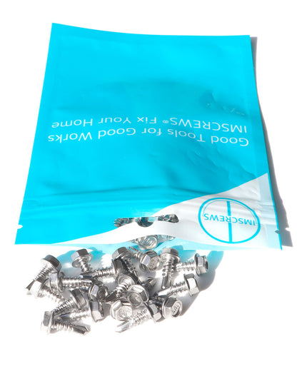 IMScrews 100 шт. # 10 x 1/2 дюйма, самосверлящие винты с шестигранной головкой и шайбой из нержавеющей стали, винты из нержавеющей стали 410 с полной резьбой для листового металла Tek