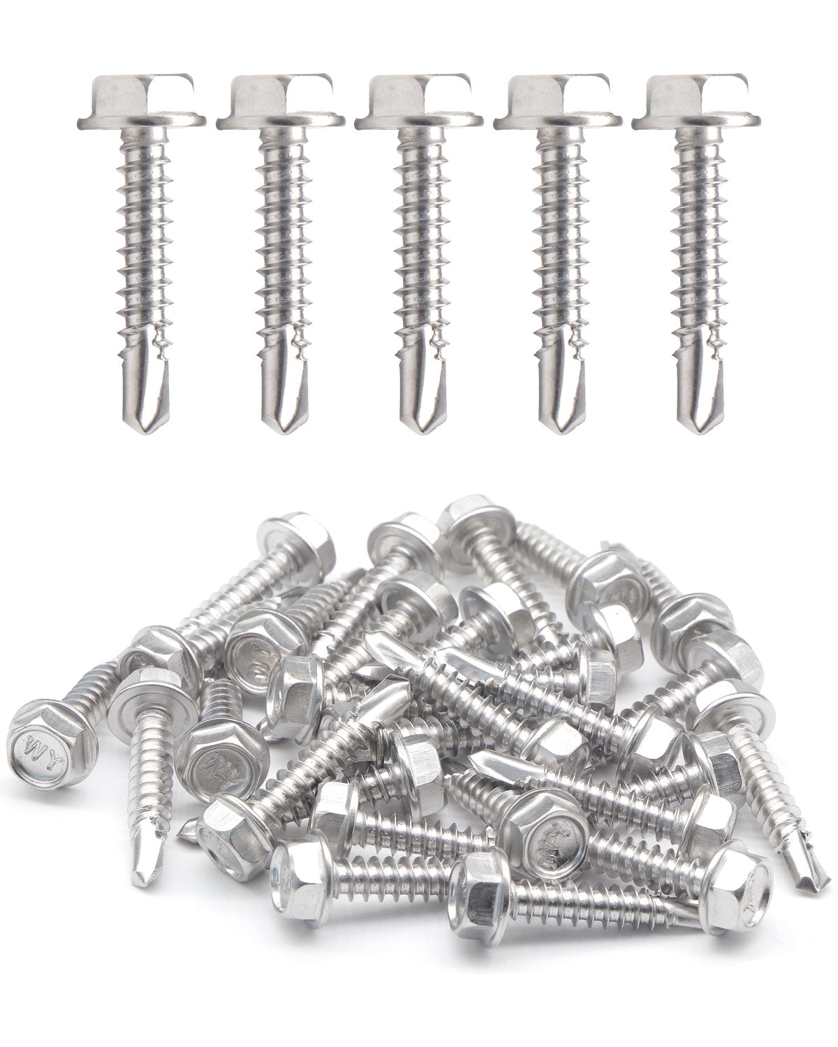 IMScrews 50 шт. # 10 x 1 дюйм, самосверлящие винты с шестигранной головкой и шайбой из нержавеющей стали, винты из нержавеющей стали 410 с полной резьбой для листового металла Tek