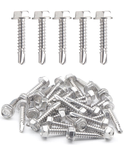 IMScrews 50 шт. # 10 x 1 дюйм, самосверлящие винты с шестигранной головкой и шайбой из нержавеющей стали, винты из нержавеющей стали 410 с полной резьбой для листового металла Tek