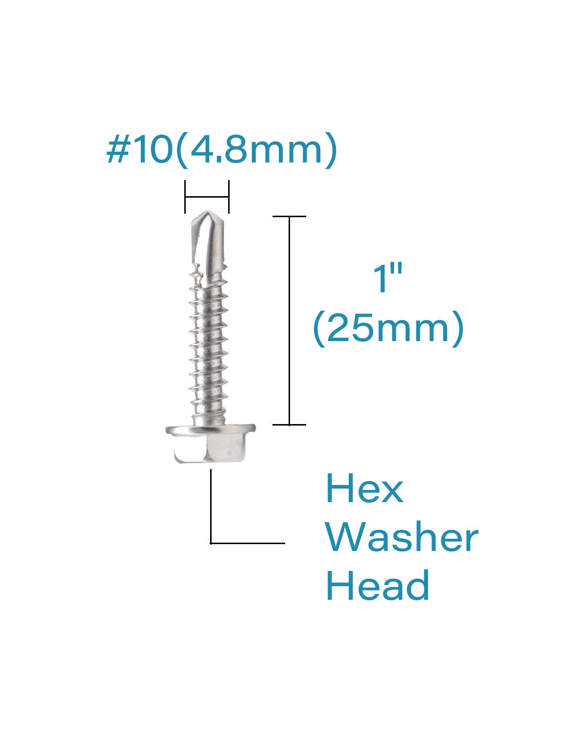 IMScrews 50 шт. # 10 x 1 дюйм, самосверлящие винты с шестигранной головкой и шайбой из нержавеющей стали, винты из нержавеющей стали 410 с полной резьбой для листового металла Tek