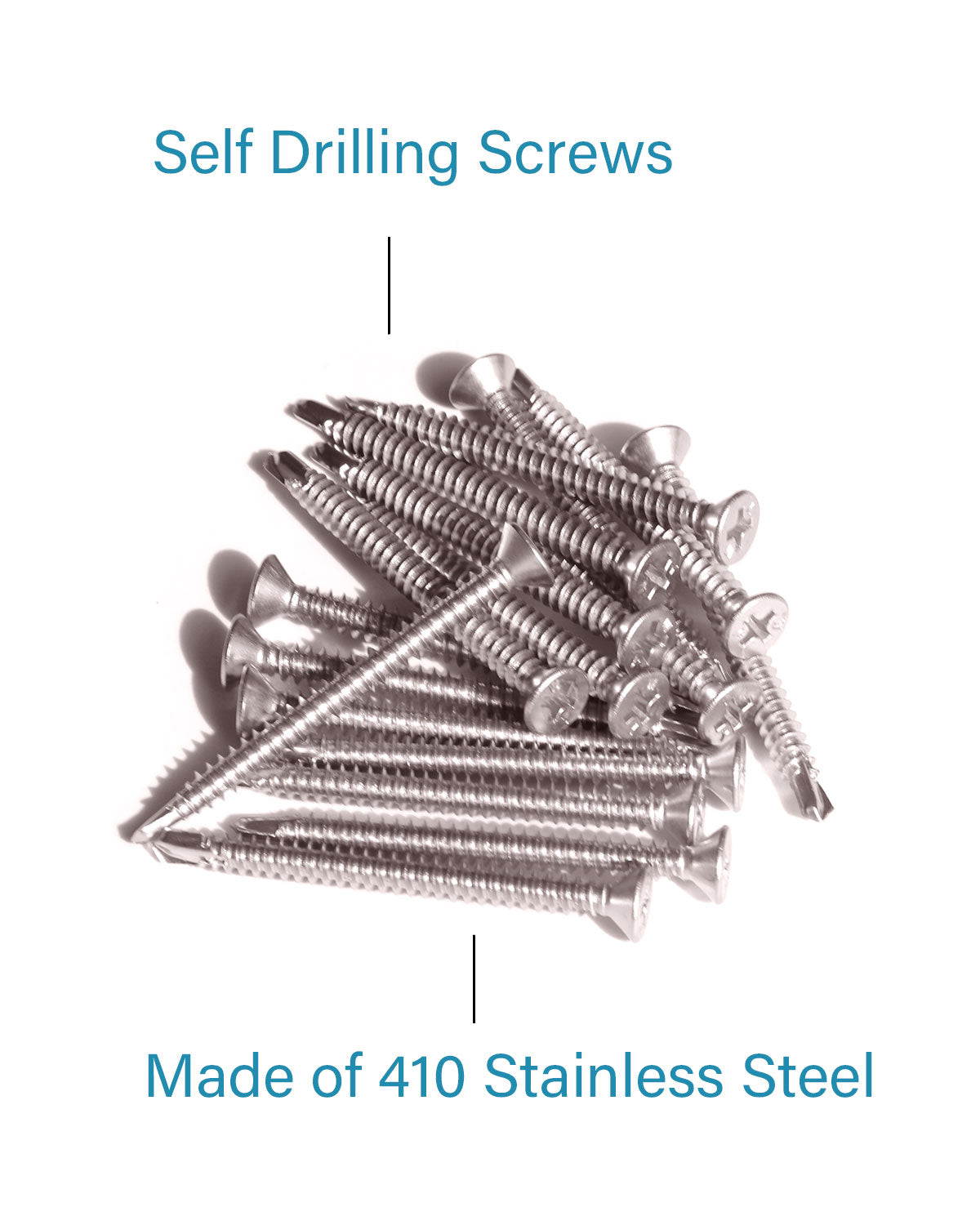 IMScrews 100 шт. # 14 x 2 дюйма, самосверлящие винты Phillips с плоской головкой из нержавеющей стали, винты из нержавеющей стали 410 с полной резьбой для листового металла Tek, винты по дереву и металлу
