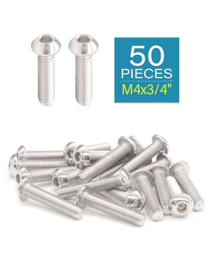 M4 x 3/4" Button Head Socket Cap Bolts Screws (50pcs) 18-8 Stainless Steel 304 Allen Hex Drive Fully Thread Machine Screw ISO7380 | by IMSCREWS