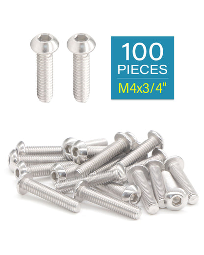 M4 x 3/4" Button Head Socket Cap Bolts Screws (100pcs) 18-8 Stainless Steel 304 Allen Hex Drive Fully Thread Machine Screw ISO7380 | by IMSCREWS