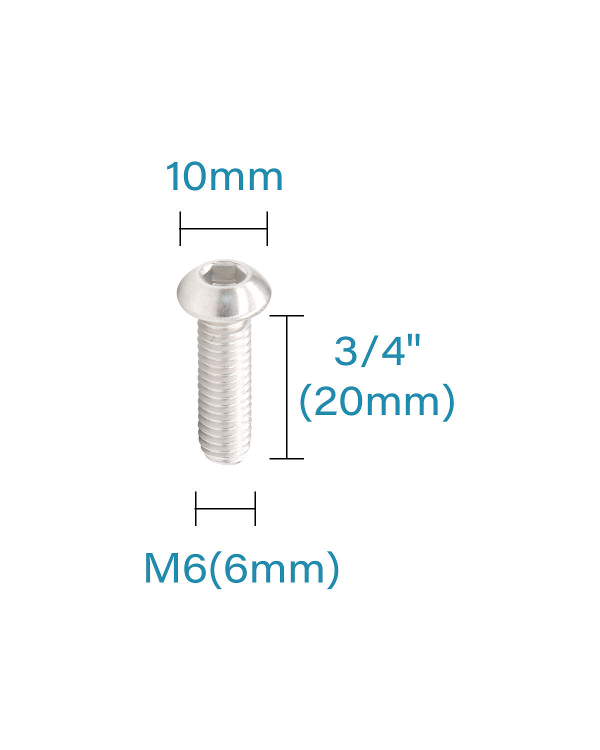 M6 x 3/4" Button Head Socket Cap Bolts Screws (50pcs) 18-8 Stainless Steel 304 Allen Hex Drive Fully Thread Machine Screw ISO7380 | by IMSCREWS