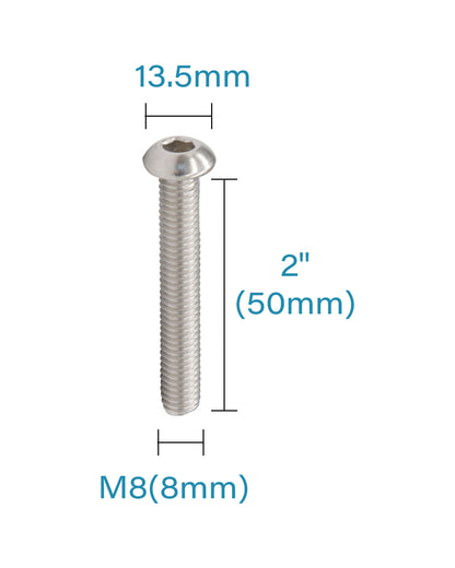 M8 x 2" Button Head Socket Cap Bolts Screws (5pcs) 18-8 Stainless Steel 304 Allen Hex Drive Fully Thread Machine Screw ISO7380 | by IMSCREWS