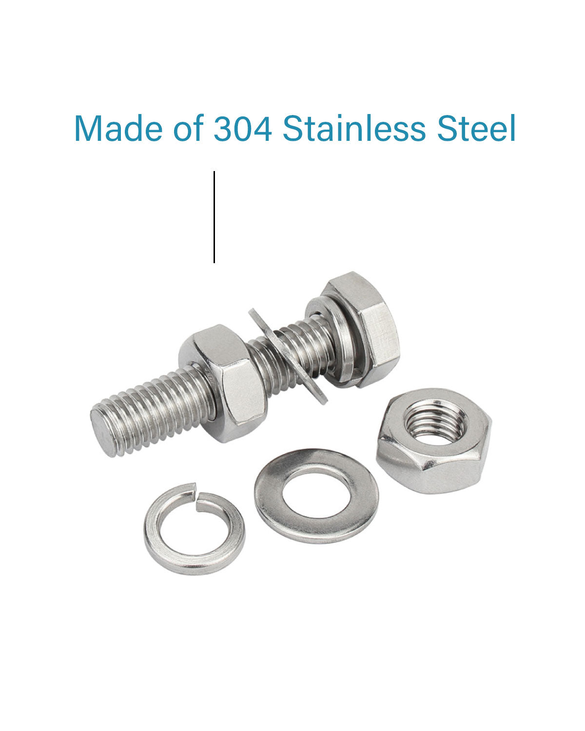 25pcs M6 x 20mm Hex Bolt and Nut Screws Assortment with Washers Stainless Steel 304 Hexagon Head Screw Bolt Kit| by IMSCREWS
