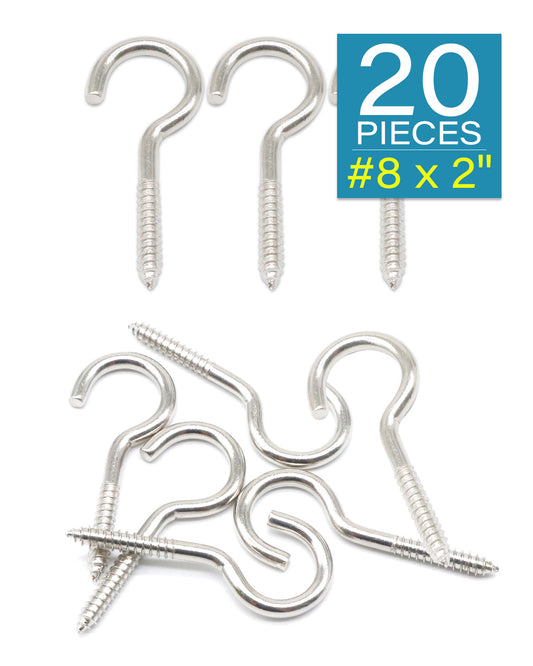 20 Pcs 2 Inch Eye Hooks Screw in Heavy Duty, Stainless Steel 304#8 Eye Bolts Screws, Anti-Rust Self Tapping Eye Lag Screws Eyelet Screw for Wood, Securing Cables Wires | by IMSCREWS