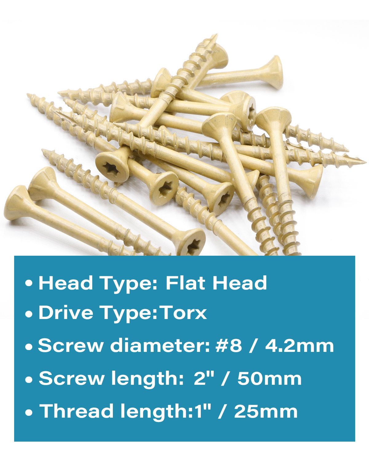 Deck Screws, Exterior Wood Screws #8 x 2 Inch 100 Pcs, Carbon Steel Star Drive and Coarse Threads, Anti-Corrosion, Tan Coated Screws for Decks, Fences and Other Outdoor Use | by IMSCREWS