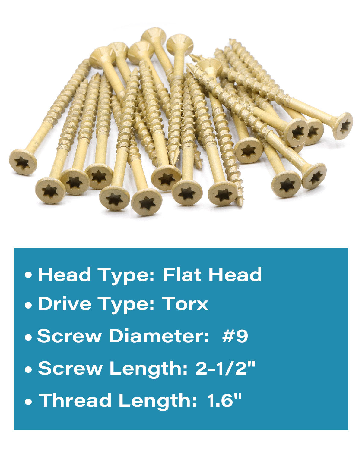 Deck Screws, Exterior Wood Screws #9 x 2-1/2 Inch 50 Pcs, Carbon Steel Star Drive and Coarse Threads, Anti-Corrosion, Tan Coated Screws for Decks, Fences and Other Outdoor Use | by IMSCREWS