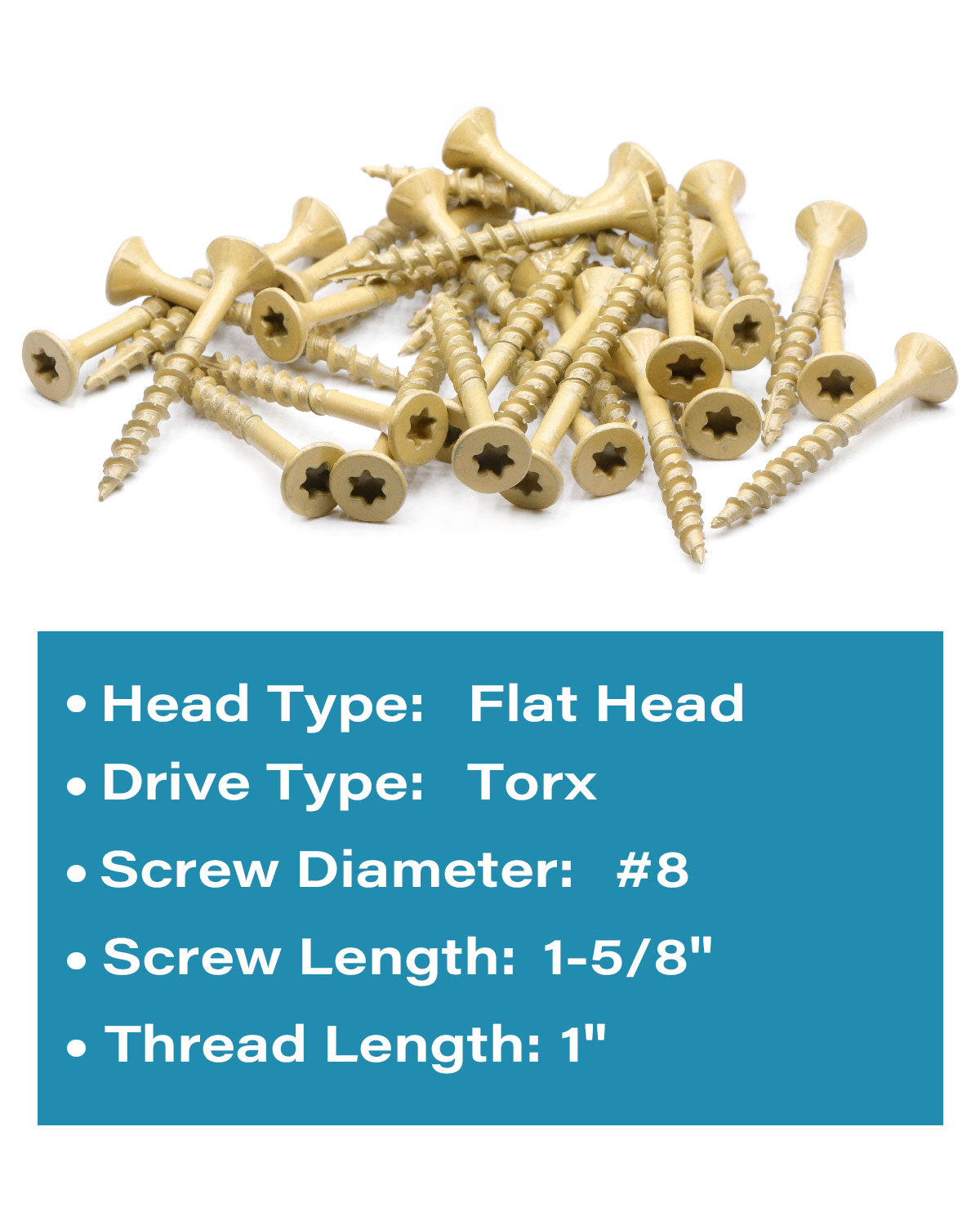 Deck Screws, Exterior Wood Screws #8 x 1-5/8 Inch 100 Pcs, Carbon Steel Star Drive and Coarse Threads, Anti-Corrosion, Tan Coated Screws for Decks, Fences and Other Outdoor Use | by IMSCREWS