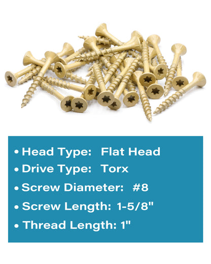 Deck Screws, Exterior Wood Screws #8 x 1-5/8 Inch 100 Pcs, Carbon Steel Star Drive and Coarse Threads, Anti-Corrosion, Tan Coated Screws for Decks, Fences and Other Outdoor Use | by IMSCREWS