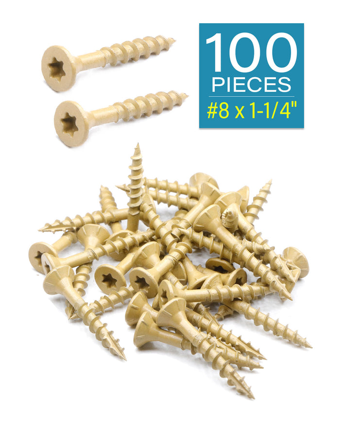 #8 x 1-1/4" Deck Screws, 100 Pcs, Tan Coated | IMSCREWS