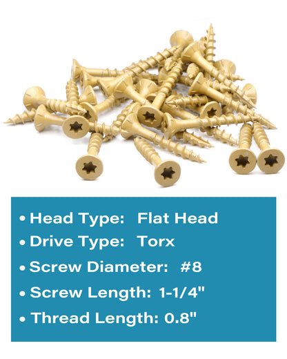 Deck Screws, Exterior Wood Screws #8 x 1-1/4 Inch 100 Pcs, Carbon Steel Star Drive and Coarse Threads, Anti-Corrosion, Tan Coated Screws for Decks, Fences and Other Outdoor Use | by IMSCREWS