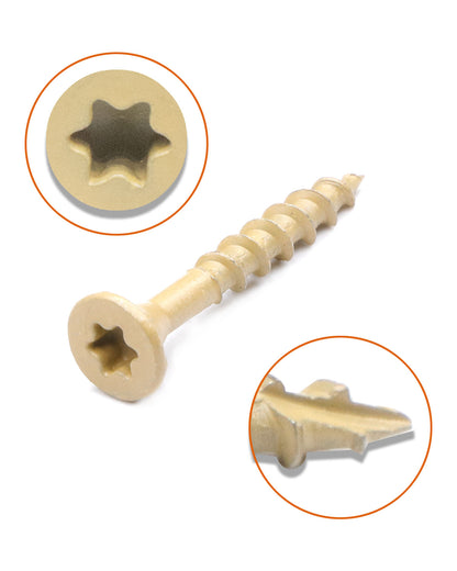 Deck Screws, Exterior Wood Screws #8 x 1-1/4 Inch 100 Pcs, Carbon Steel Star Drive and Coarse Threads, Anti-Corrosion, Tan Coated Screws for Decks, Fences and Other Outdoor Use | by IMSCREWS