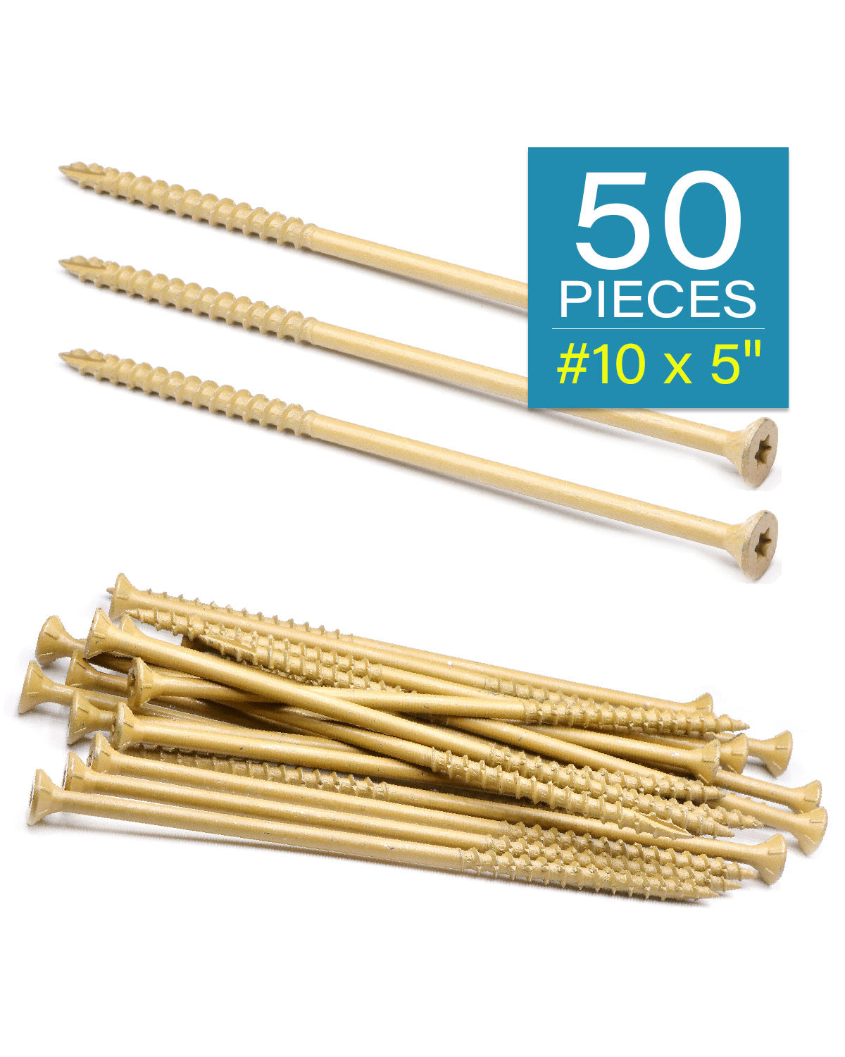 Deck Screws, Exterior Wood Screws #10 x 5 Inch 50 Pcs, Carbon Steel Star Drive and Coarse Threads, Anti-Corrosion, Tan Coated Screws for Decks, Fences and Other Outdoor Use | by IMSCREWS