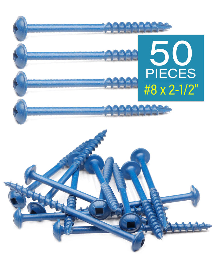 Pocket Hole Screws 50 PCS #8 x 2-1/2 Inch Wood Screws, Square Drive Washer Head Screws, Coarse Thread with Blue Coated for Outdoor, Indoor Use