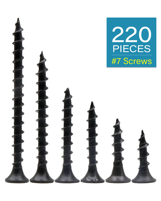 IMScrews 220 шт. #7 Шурупы для гипсокартона с крупной резьбой и крестообразным шлицем с черной оксидной головкой из стекляруса Ассортимент самосверлящих шурупов по дереву Идеально подходит для гипсокартона