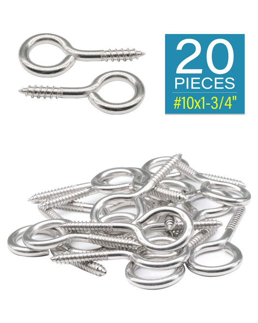 IMScrews 20Pcs 1-3/4 Inch Screw Eyes Small Eyelet Screws Lag Eyebolt Heavy Duty Hook 304 Stainless Steel