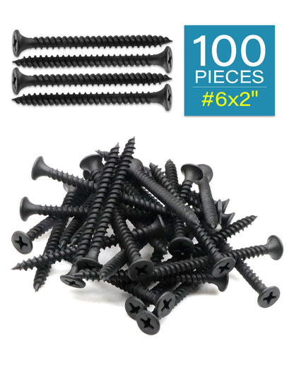 IMScrews 100шт #6x2" Шурупы для гипсокартона с плоской головкой Phillips с тонкой резьбой и острым концом Шуруп по дереву, углеродистая сталь 1022A, черный фосфат