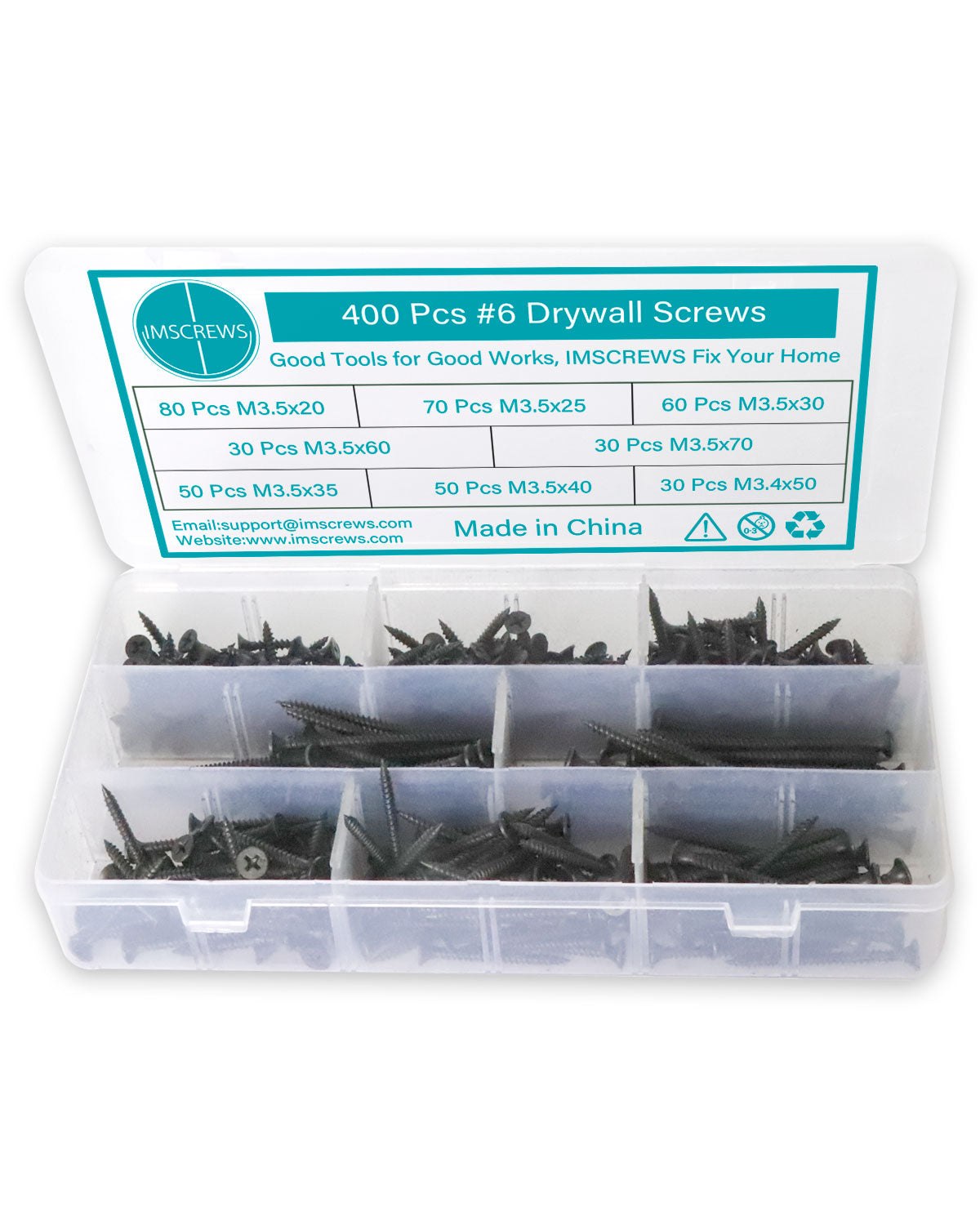 400PCS #6 Flat Head Drywall Screws Assortment Quality Carbon Steel Sharp Point Self Tapping Screws Set for Sheetrock, Wood, Furniture Cabinet | by IMSCREWS
