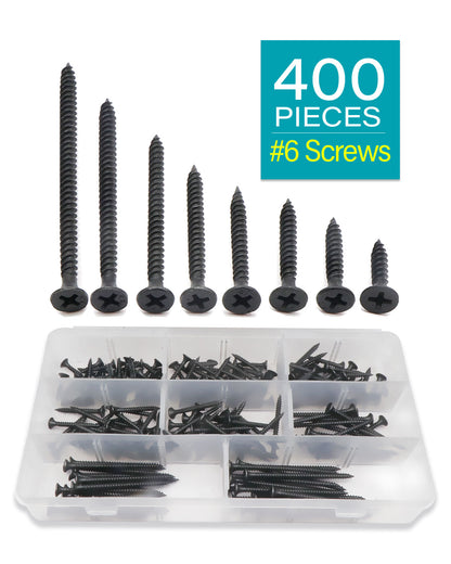 400PCS #6 Flat Head Drywall Screws Assortment Quality Carbon Steel Sharp Point Self Tapping Screws Set for Sheetrock, Wood, Furniture Cabinet | by IMSCREWS