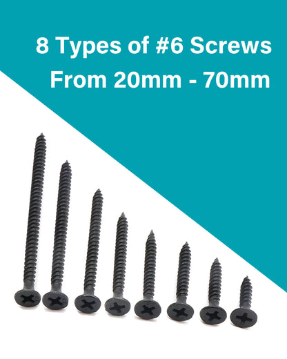 400PCS #6 Flat Head Drywall Screws Assortment Quality Carbon Steel Sharp Point Self Tapping Screws Set for Sheetrock, Wood, Furniture Cabinet | by IMSCREWS