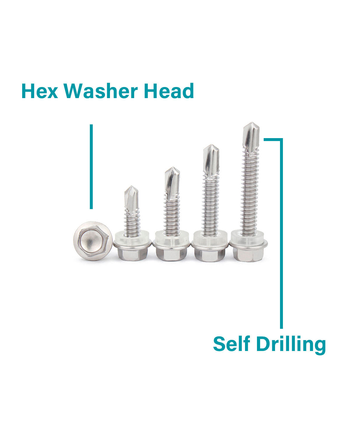 #10 Self Drilling Screw Assortment, Self Tapping Sheet Metal Tek Screws 400pcs, Hex Washer Head Length 1/2" to 2" Stainless Steel 410 Fully Threaded Assorted Flanged Hex Screw by IMSCREWS