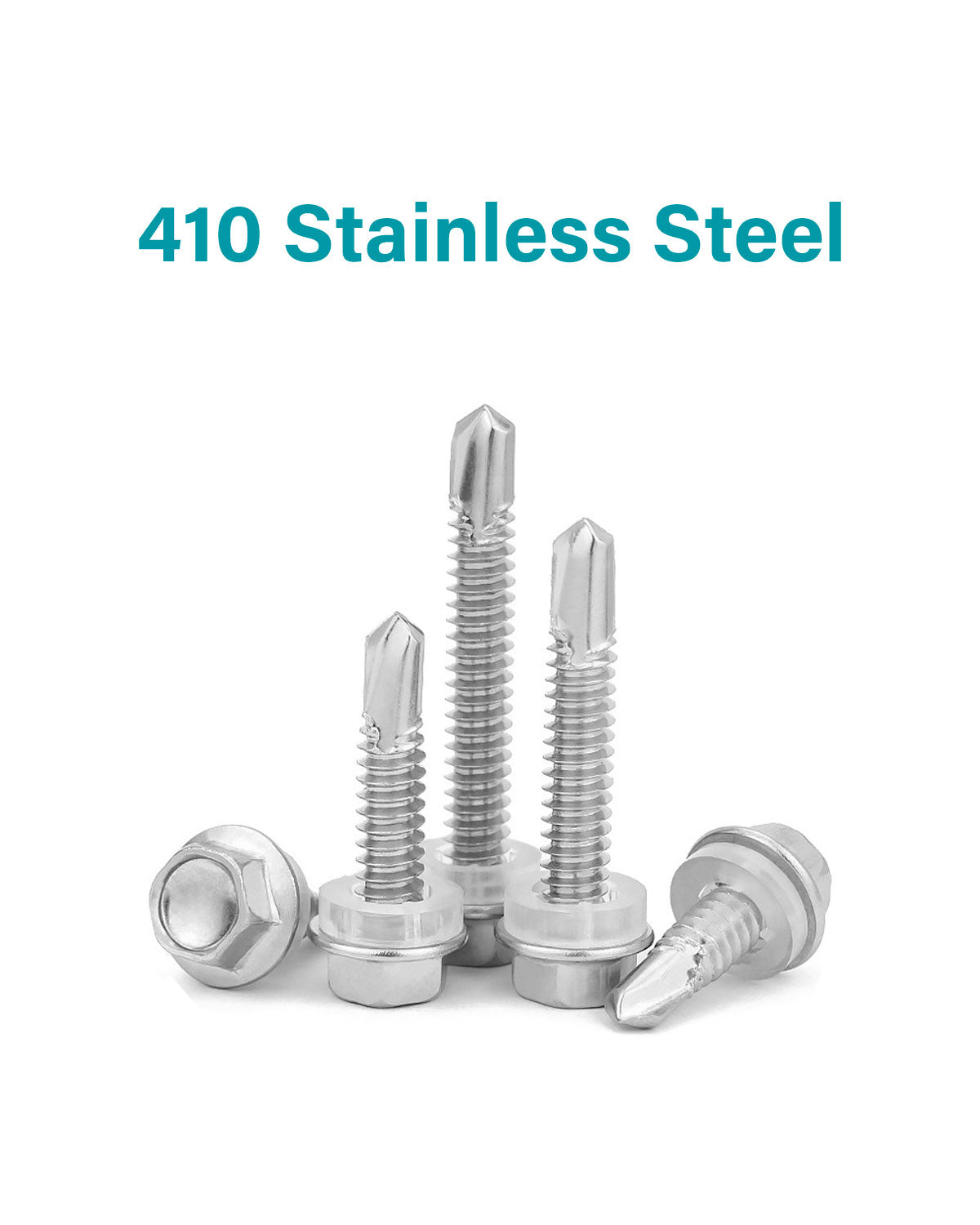 #10 Self Drilling Screw Assortment, Self Tapping Sheet Metal Tek Screws 400pcs, Hex Washer Head Length 1/2" to 2" Stainless Steel 410 Fully Threaded Assorted Flanged Hex Screw by IMSCREWS