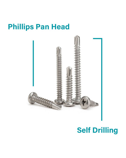 Self Tapping Sheet Metal Screws, 10 Wood to Metal Screw Assortment, Phillips Pan Head Self Drilling Screws Set, 1/2",5/8",3/4",1",1-1/4",1-1/2",1-3/4",2" - 410 Stainless Steel, 400 Pieces by IMSCREWS